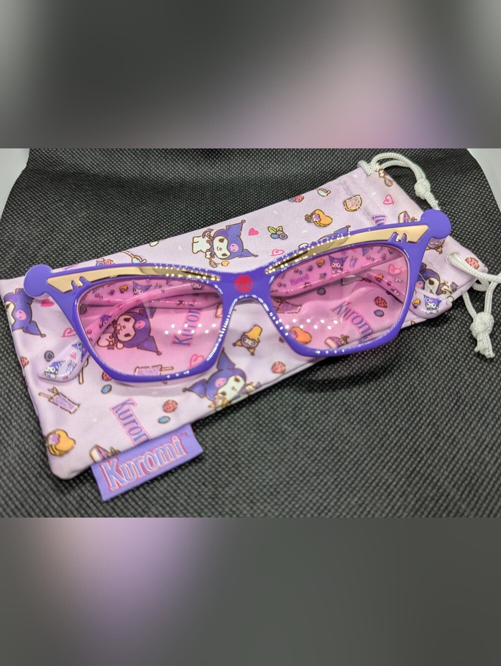 Kuromi Cat Eye Sunglasses by Galaken, With Pharacter-Print Microfiber Pouch